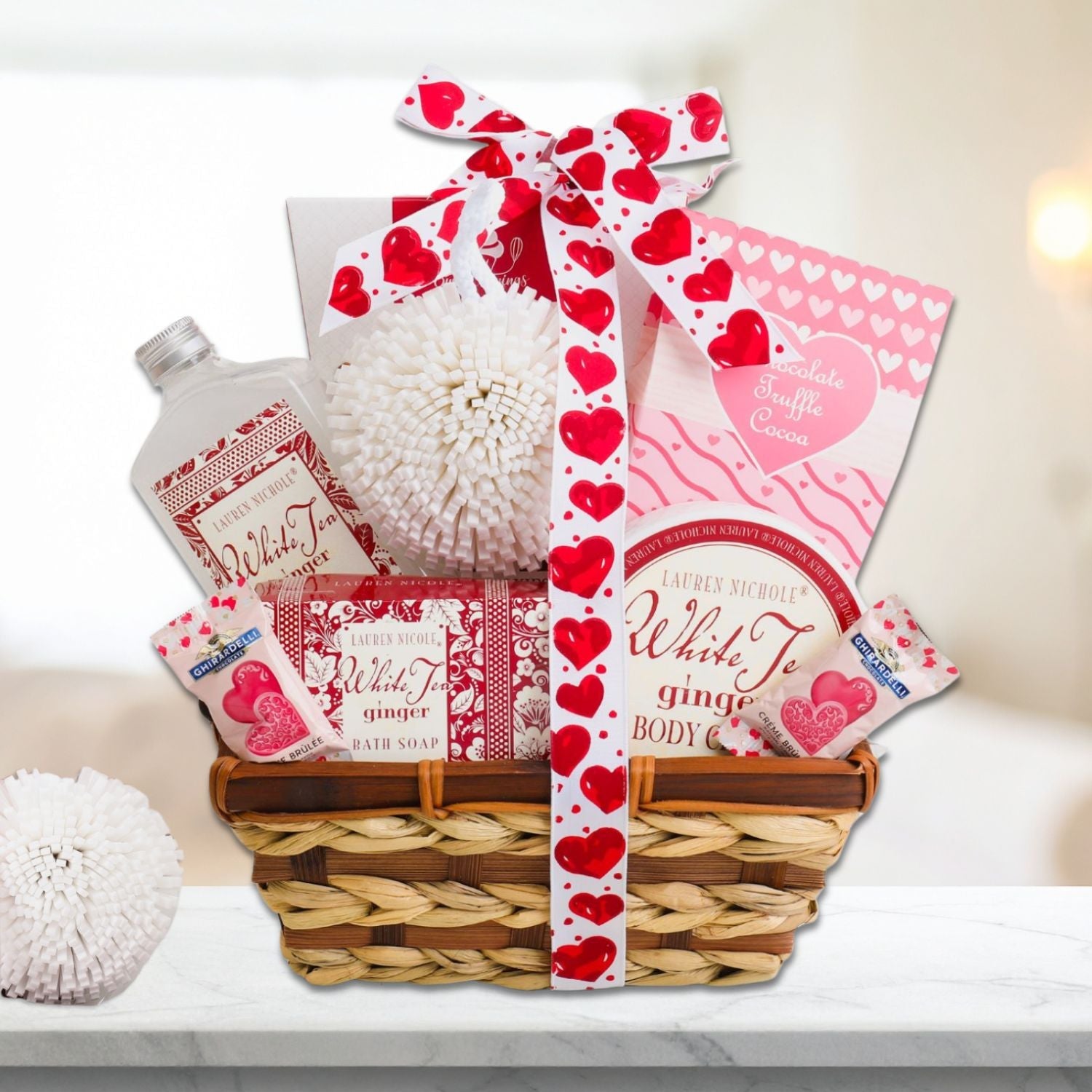 White Tea and Warm Ginger Valentine Spa Gift Basket